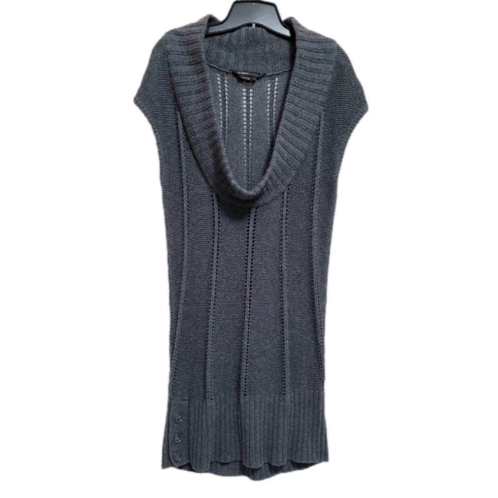 BCBGMAXAZRIA Gray Crochet Sheer Sweater Dress Small Fall Spring Winter Layering